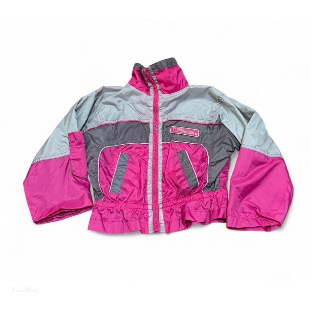Y2K Wilson Girls 4T Pink Gray Colorblock Windbreaker Jacket Full Zip Lightweight